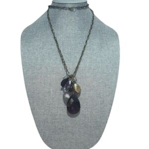 Vintage Brass-Tone Multi-Faceted Teardrop Glass Chandelier Necklace